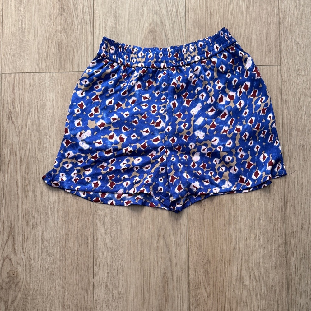 Blue Patterned Women's Polyester Shorts - Picture 1 of 3